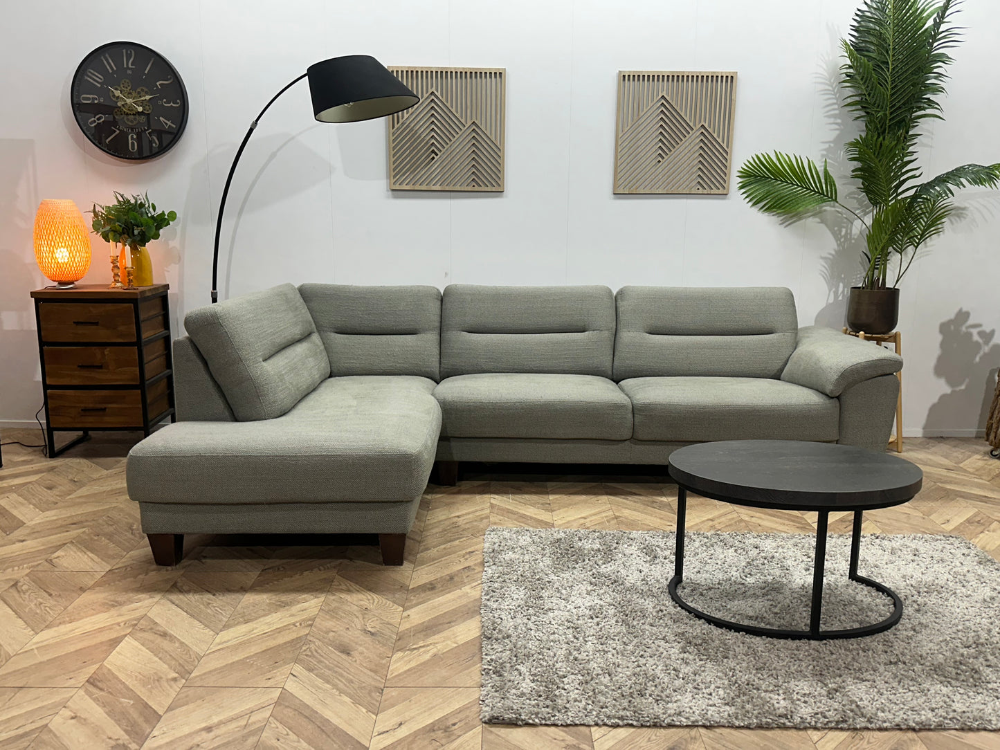 H&H Licht Grijze Hoekbank ~ Vaste Kussens