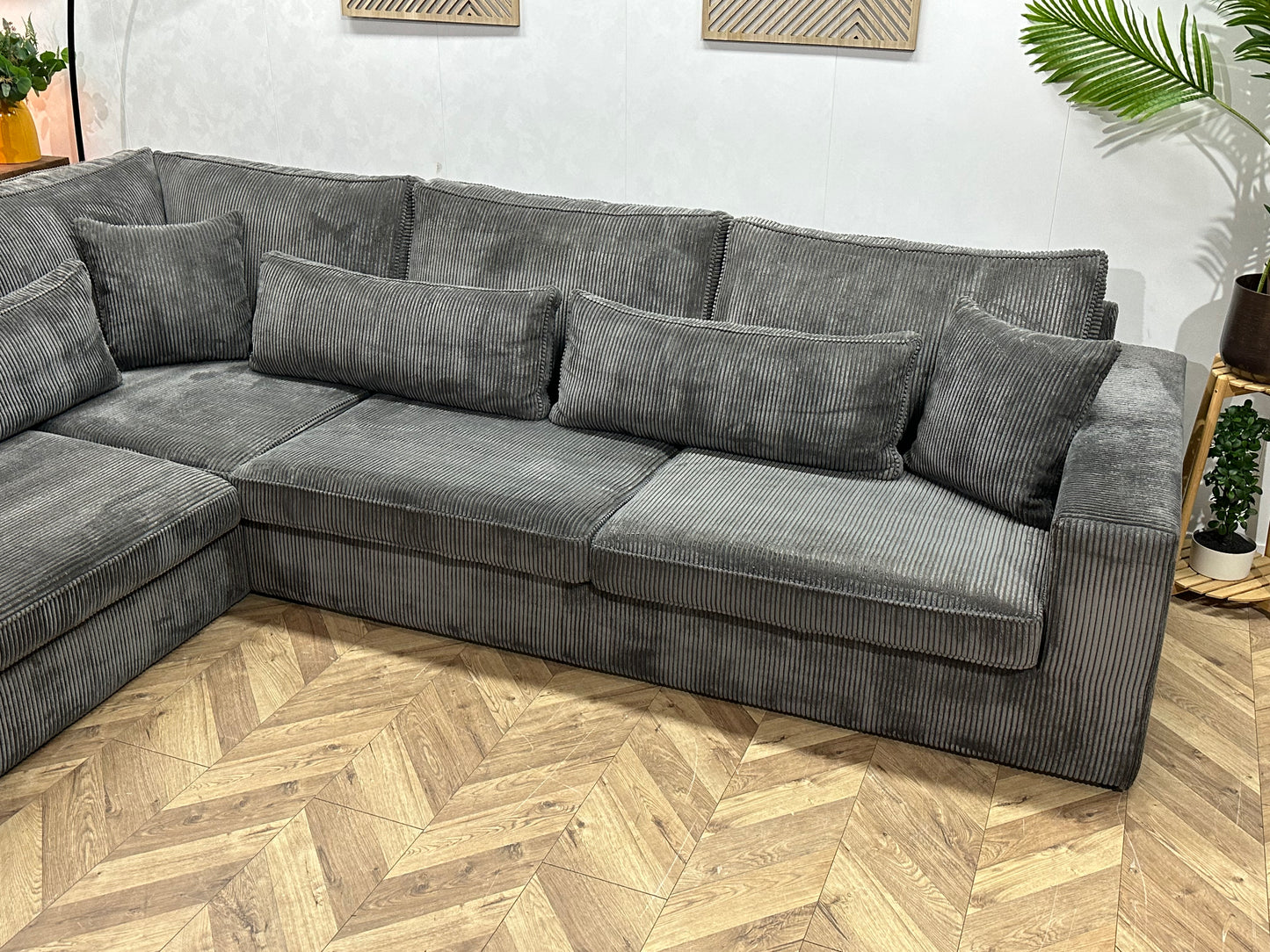 Antraciet Ribstof Hoekbank ~ Nieuwstaat