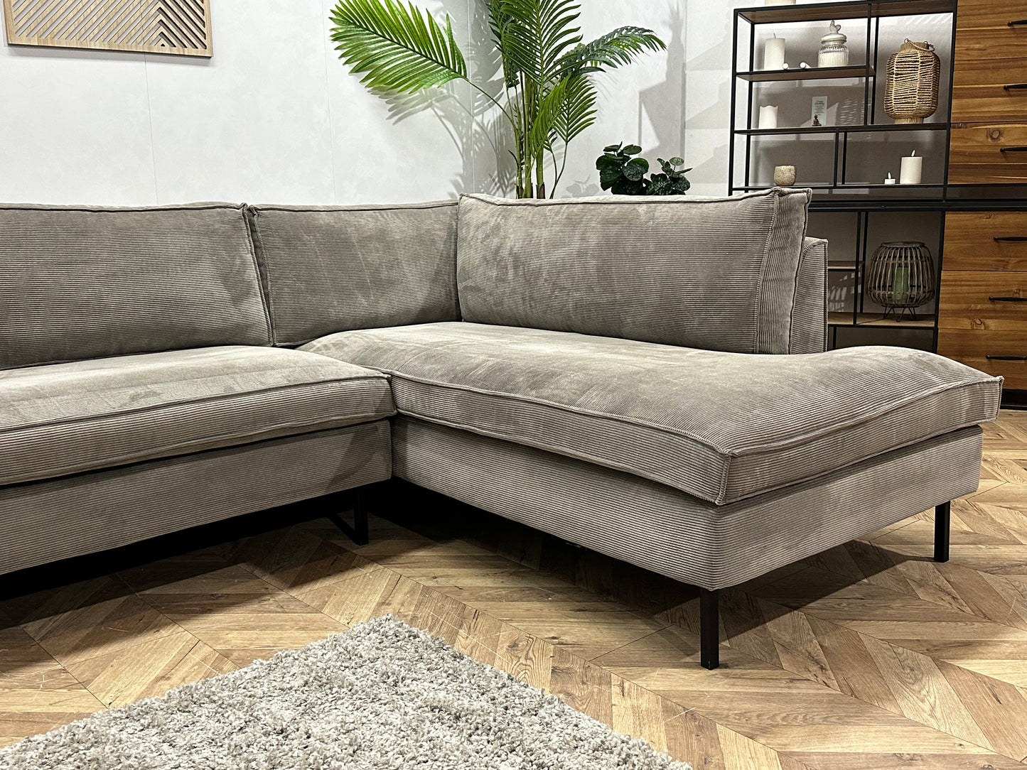 Woood Licht Grijze Ribstof Hoekbank ~ Nieuwstaat