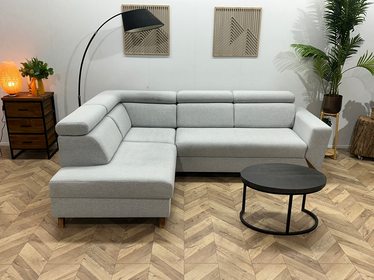 Licht Grijze Hoekbank ~ Verstelbare Hoofdsteunen