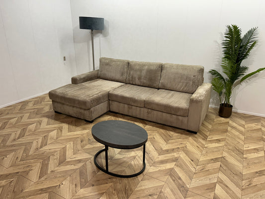 Beige Ribstof Hoekbank ~ Losse Kussens Met Afneembare Hoezen