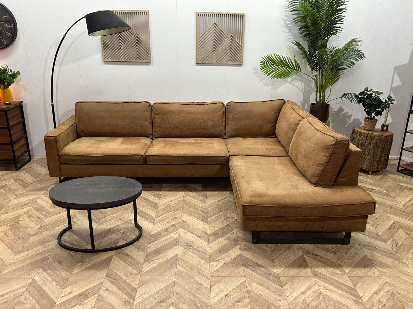 Cognac Bruine Suède Stoffen Hoekbank ~ Losse Kussens Met Afneembare Hoezen