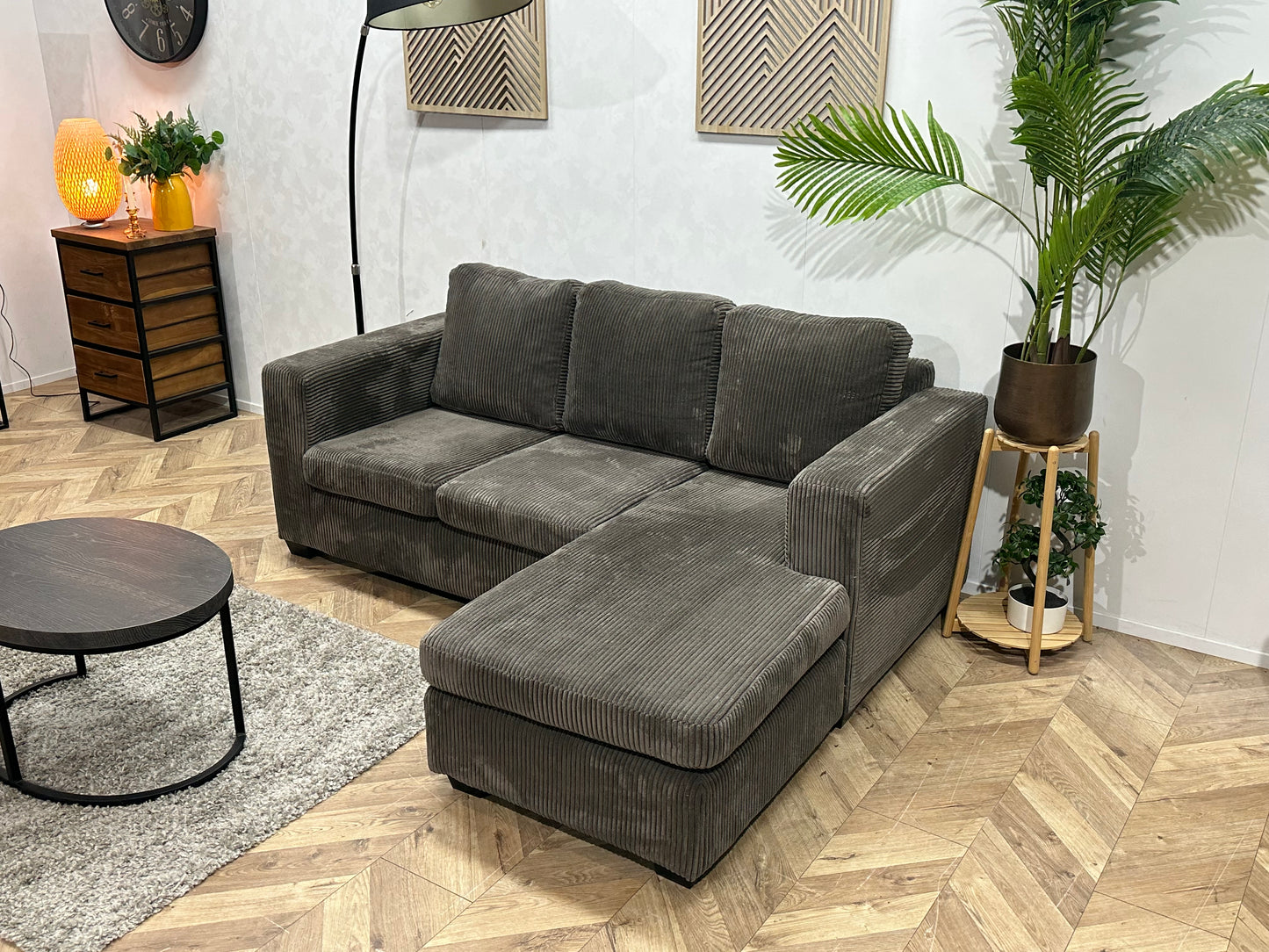 Antraciet Ribstof Hoekbank ~ Meerdere Opstellingen