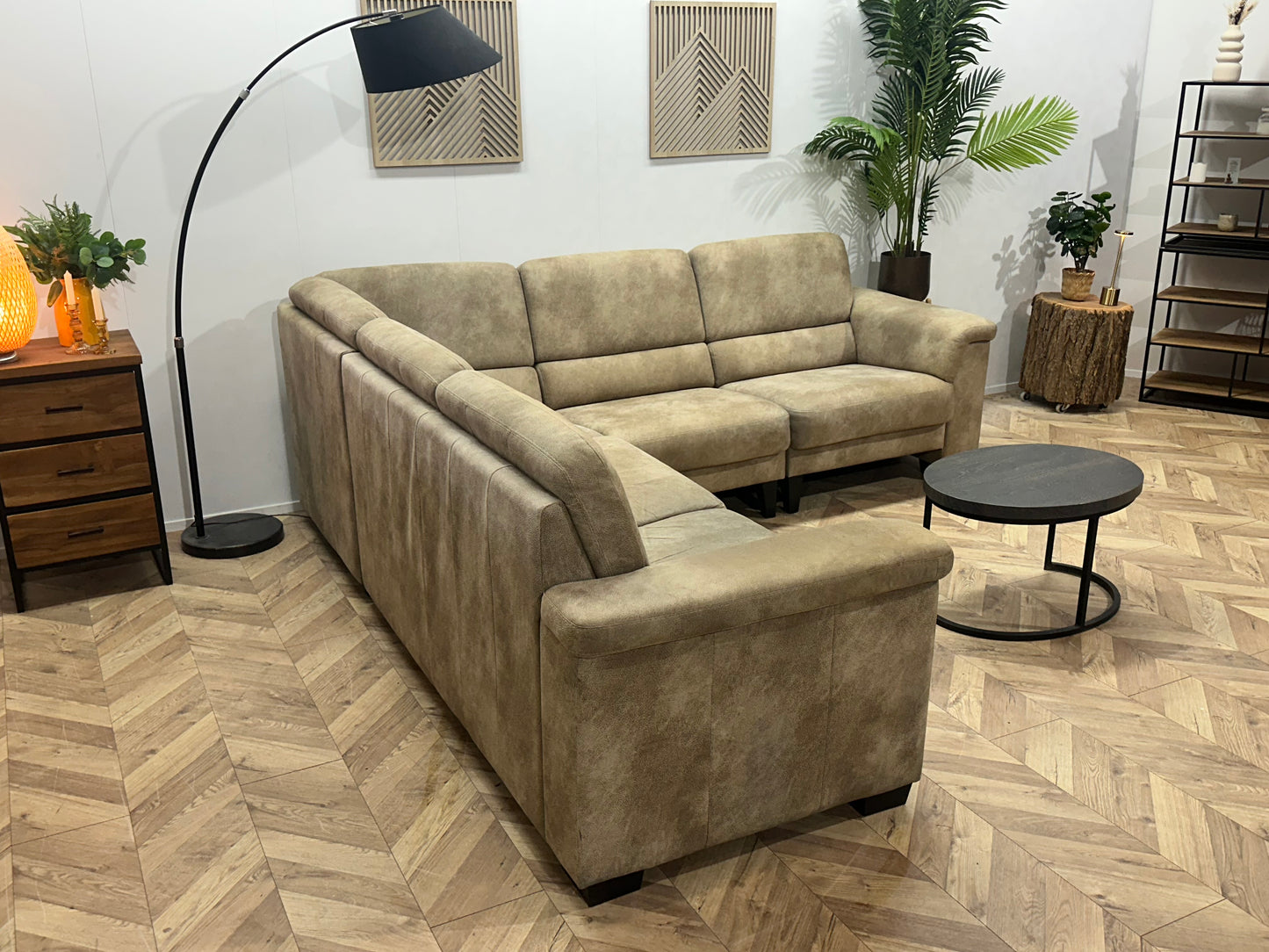 Beige Suède Stoffen Hoekbank ~ Inruilvoordeel