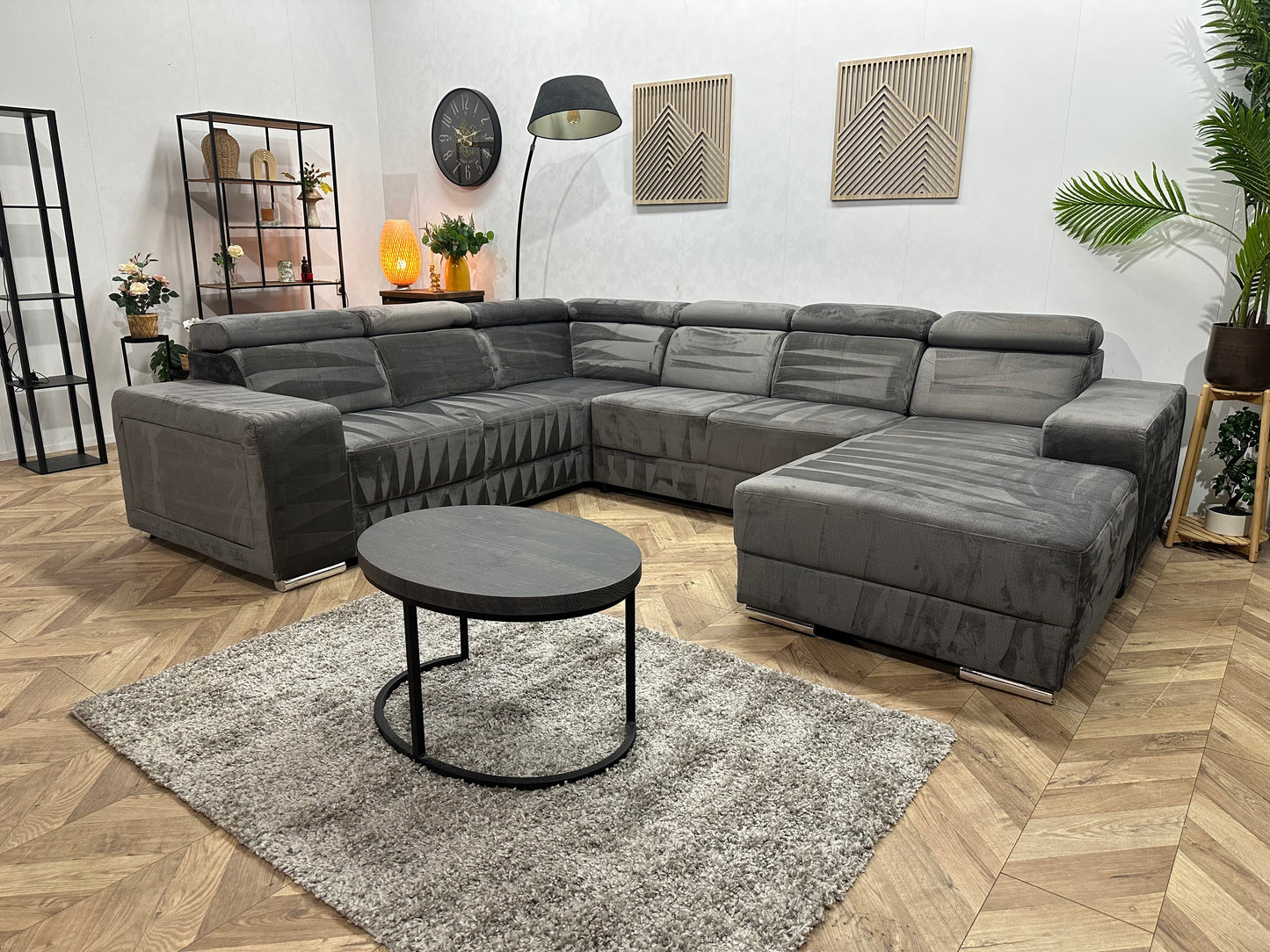 Grijze Velvet U Bank ~ Verstelbare Hoofdsteunen