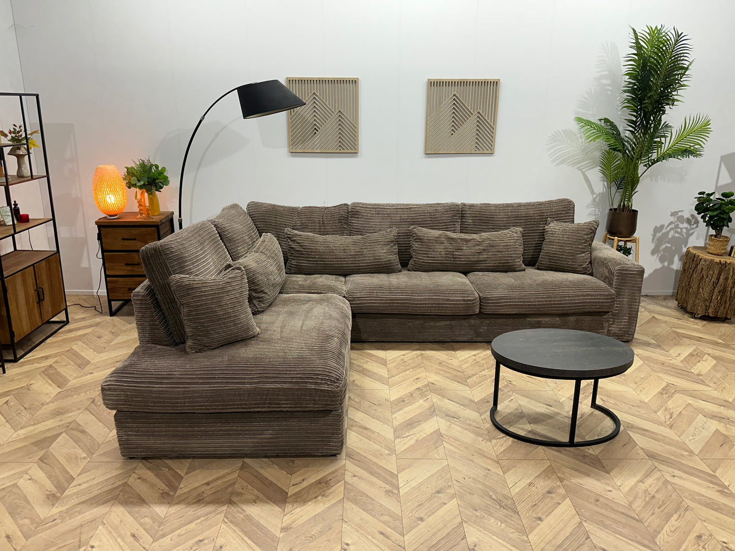 Bruine Ribstof Hoekbank ~ Losse Kussens Met Afneembare Hoezen