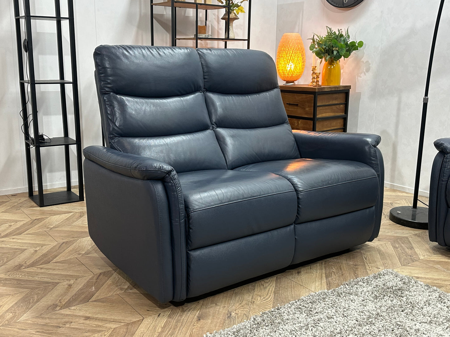 Donker Blauwe Echt Lederen Banken Set ~ Relaxfunctie