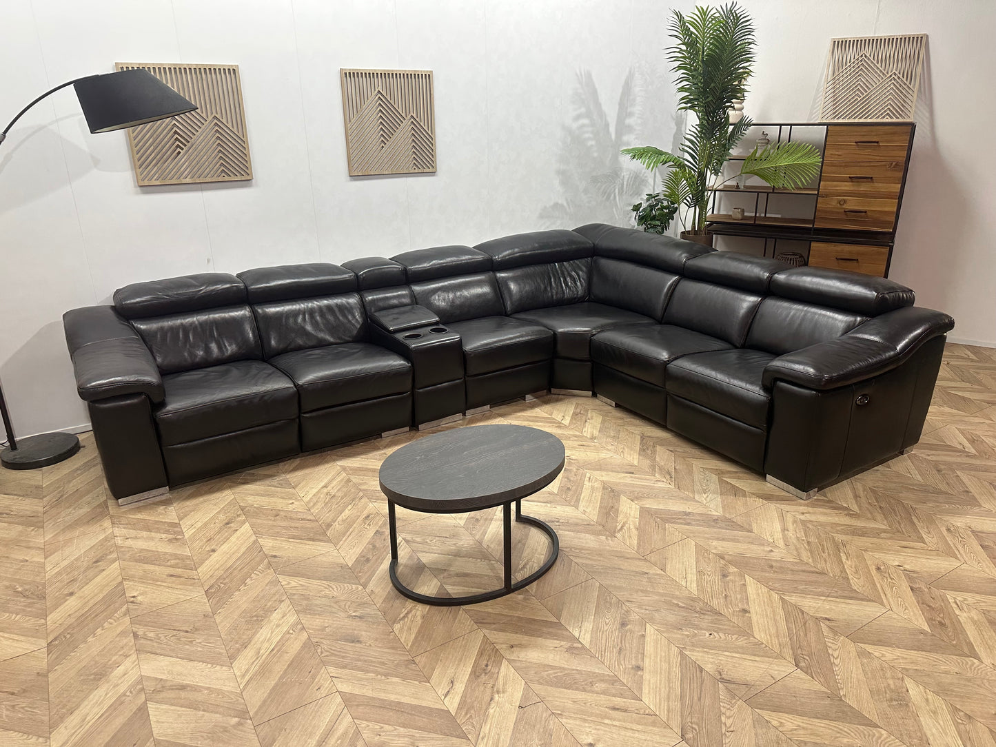 Zwart Echt Lederen Ruime Hoekbank ~ Relaxfunctie ~ Kleine Opbergruimte ~ Verstelbare Hoofdsteunen