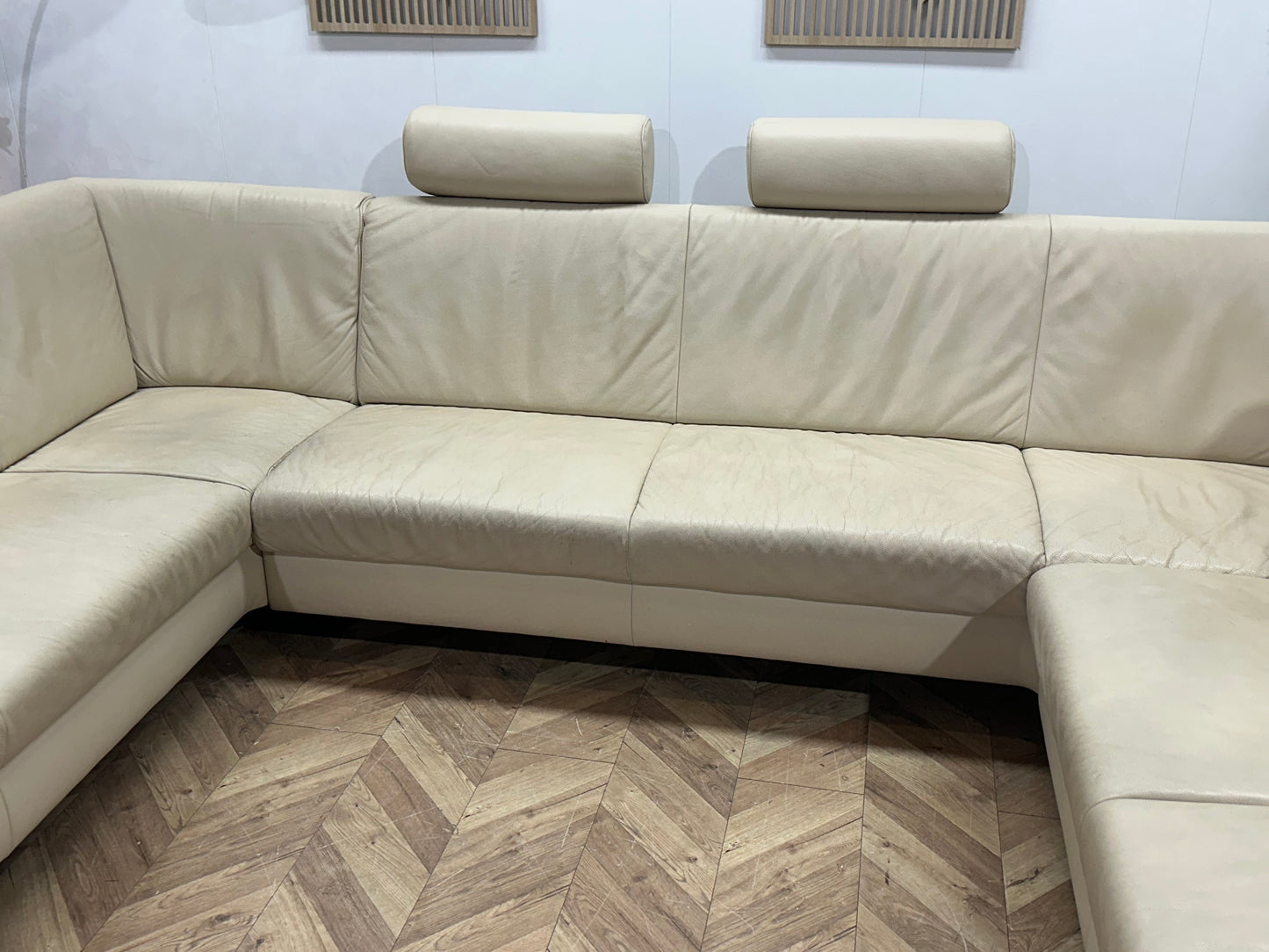 Crème Echt Lederen Ruime U Bank ~ Vaste Kussens