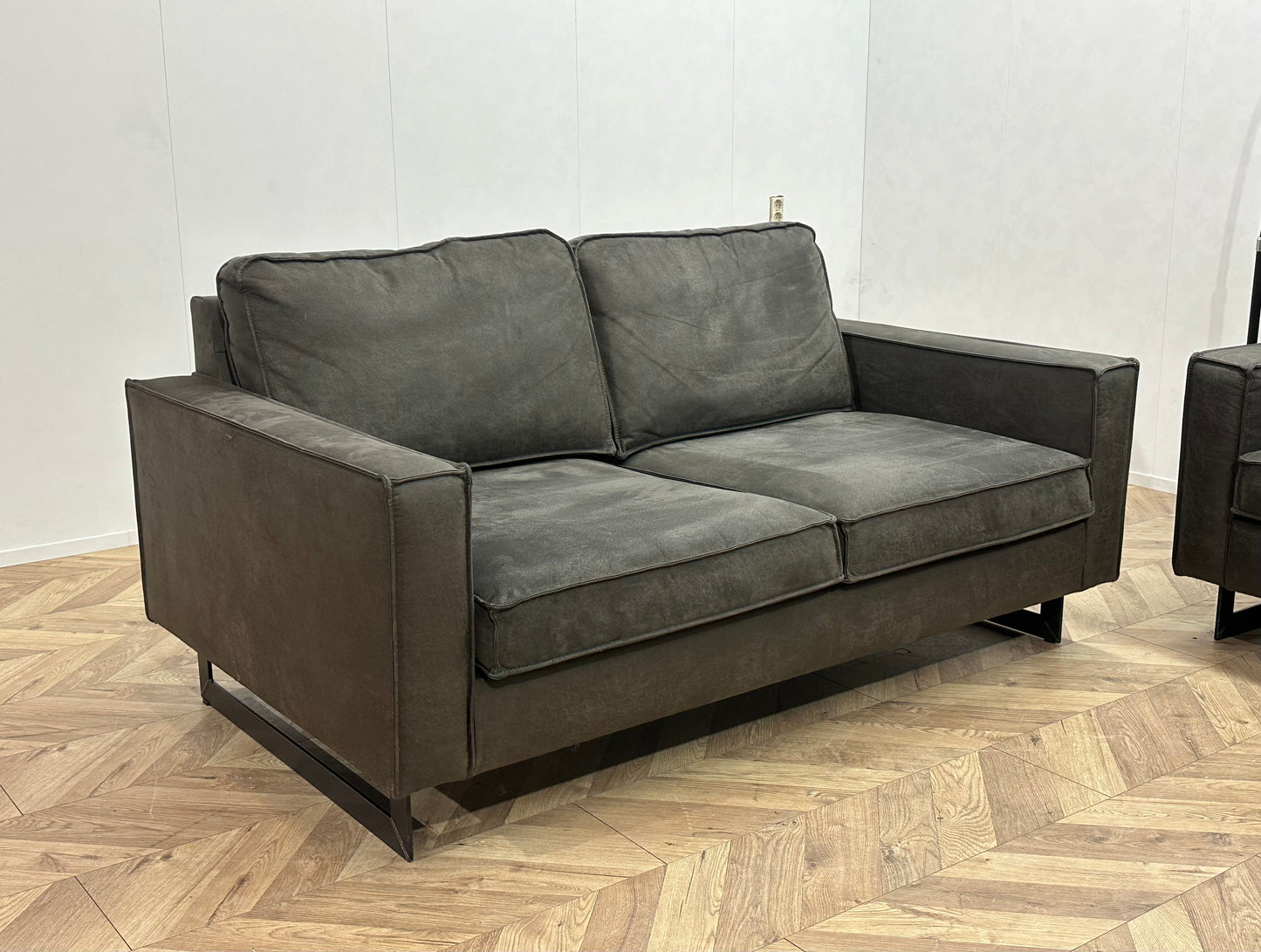 Antraciet Suède Stoffen Banken Set ~ Losse Kussens Met Afneembare Hoezen