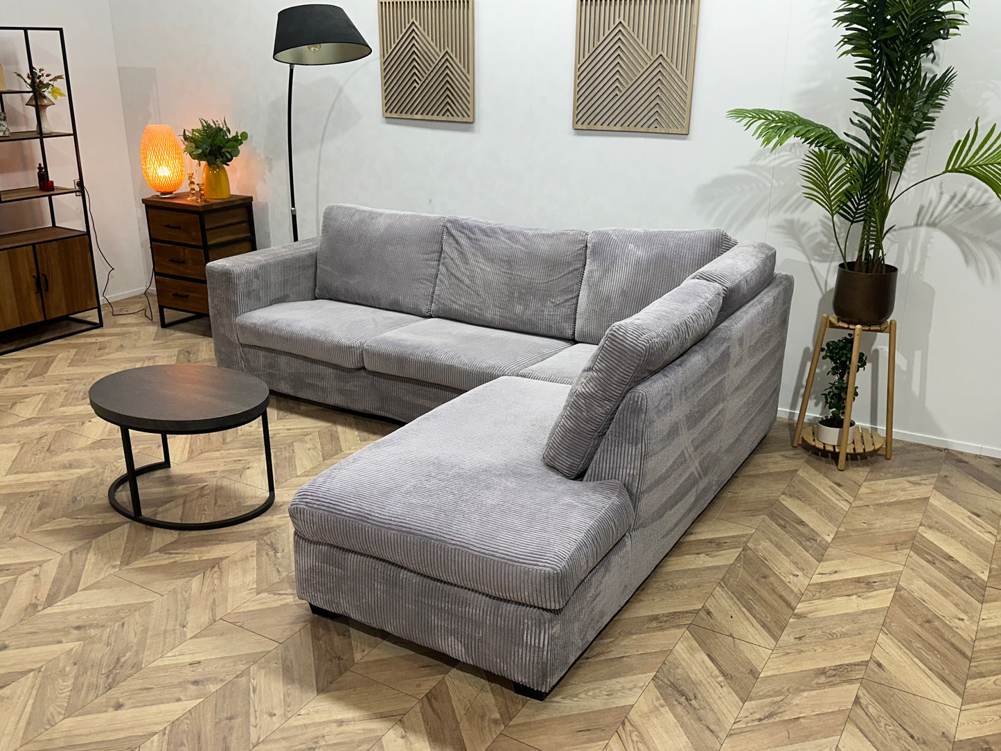 Licht Grijze Ribstof Hoekbank ~ Nieuwstaat