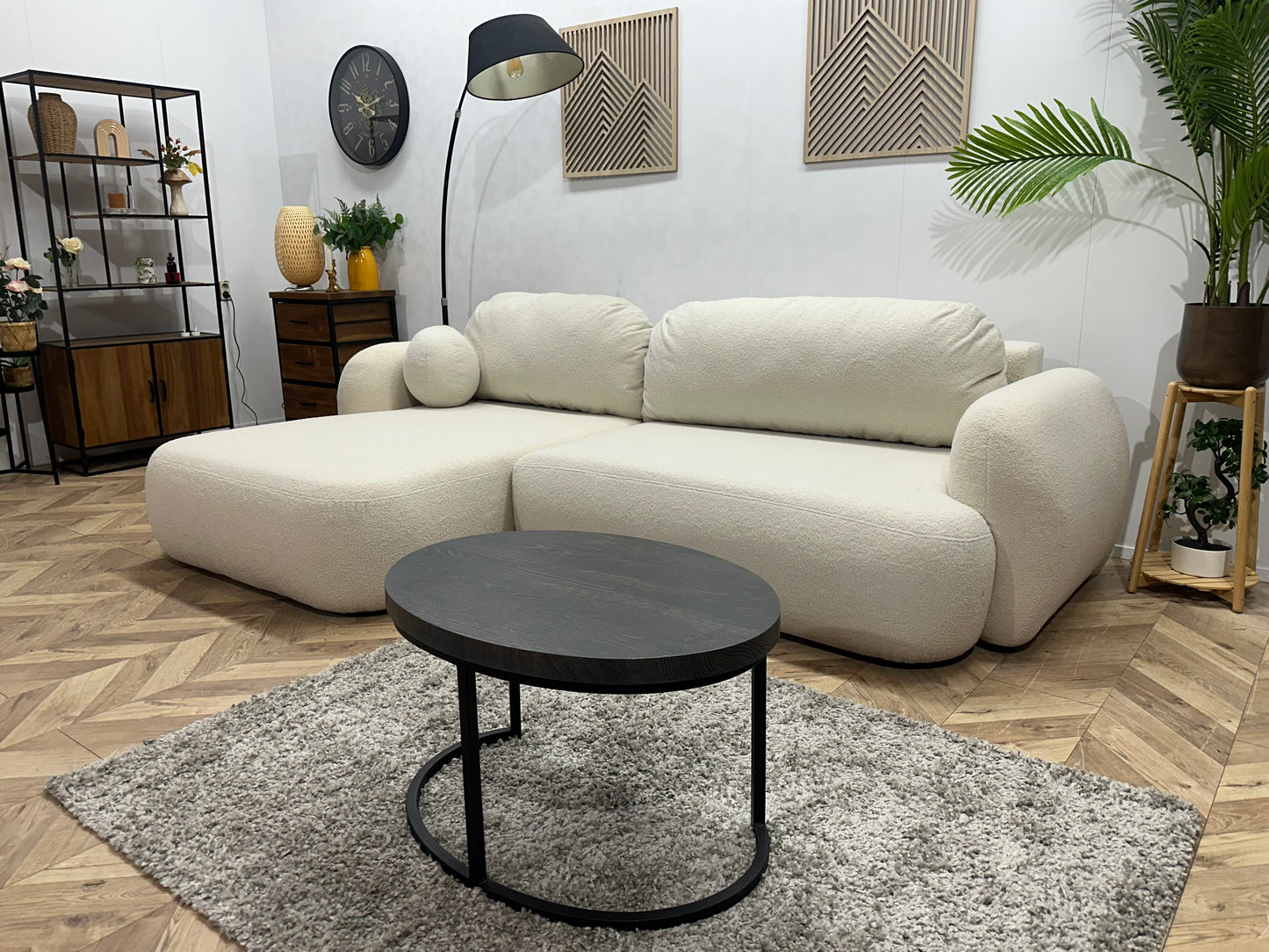 !Showroommodel! Witte Bouclé Stoffen Hoekbank