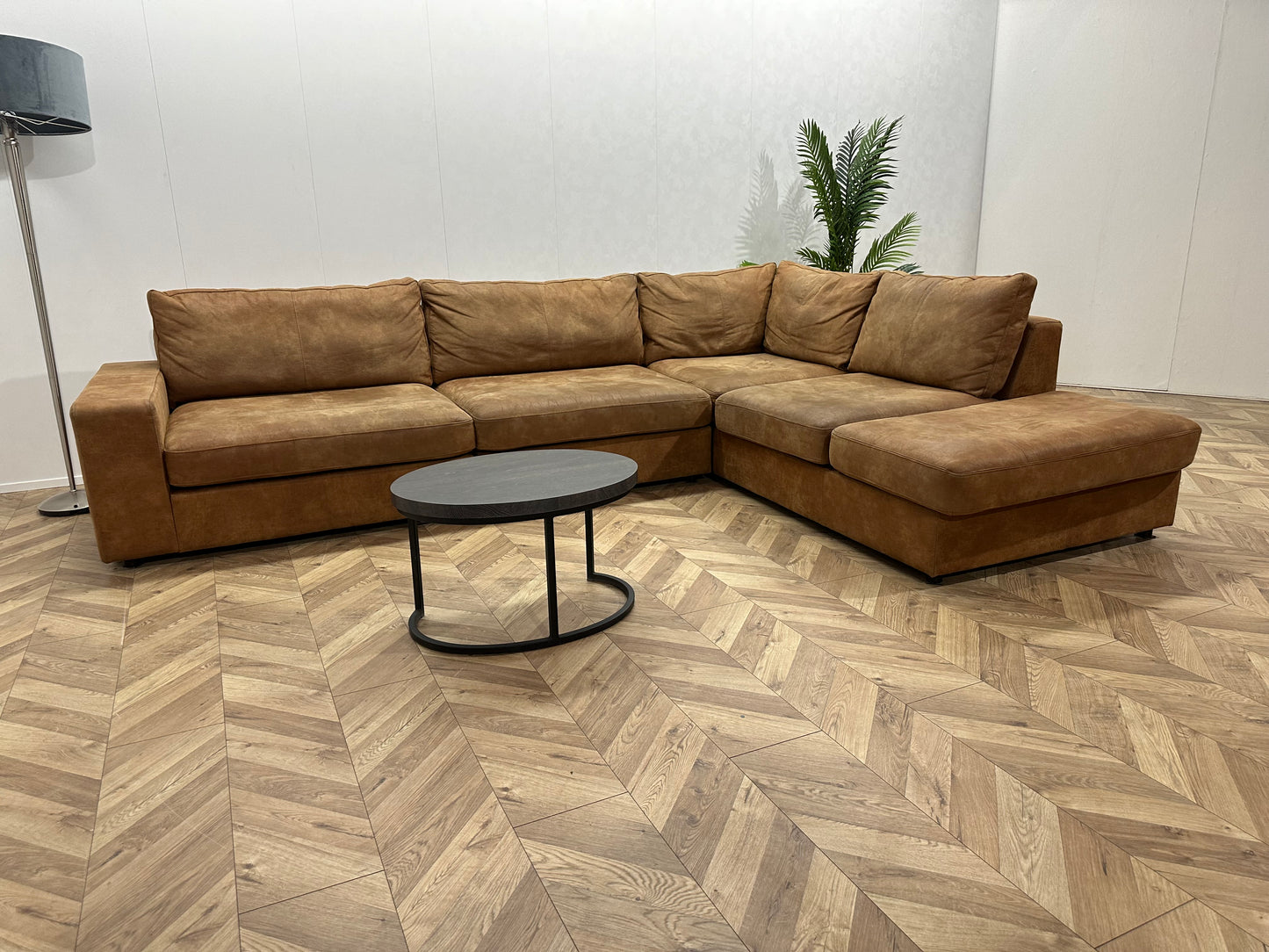 H&H Cognac Bruine Hoekbank ~ Losse Kussens Met Afneembare Hoezen