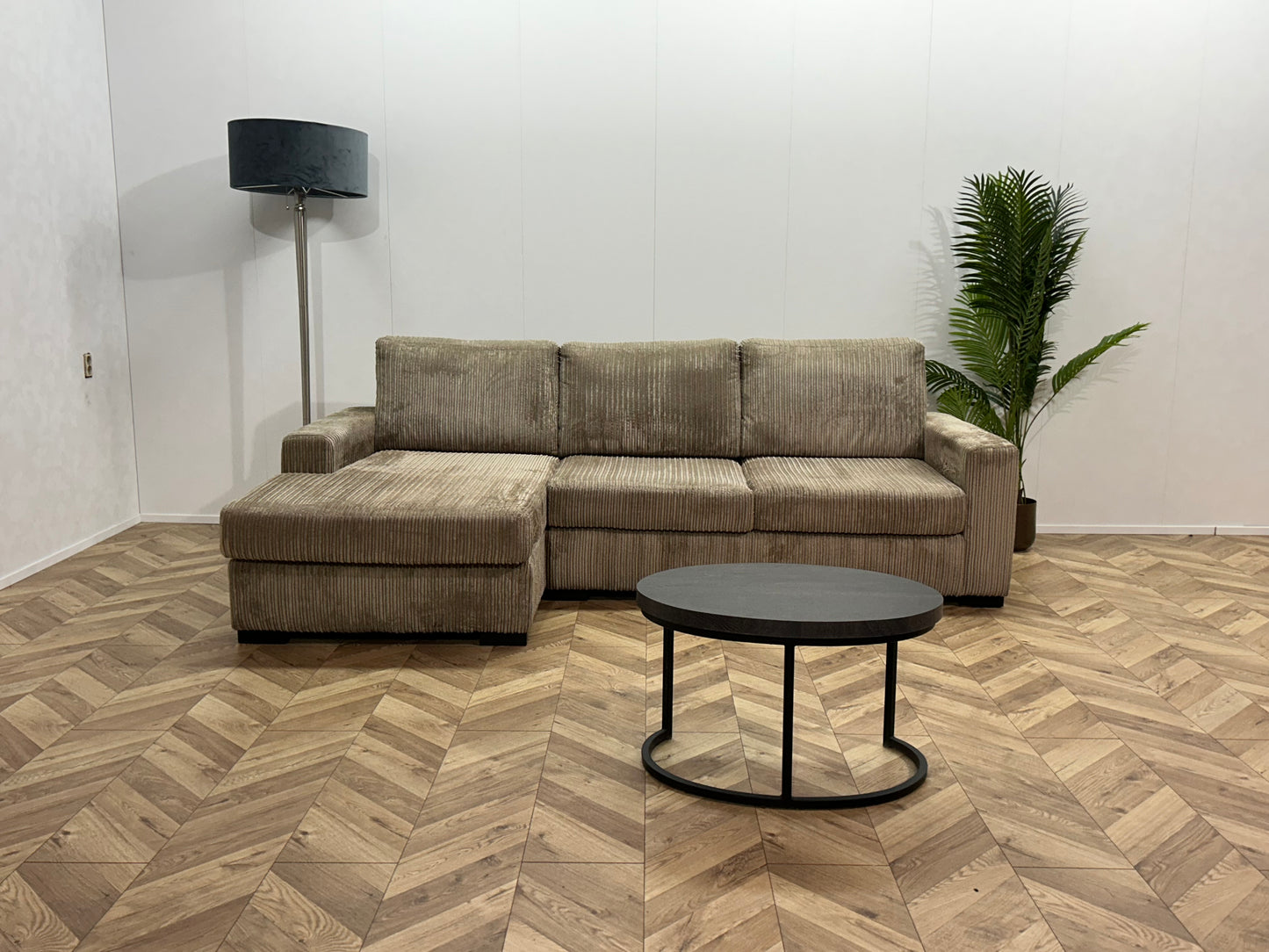 Beige Ribstof Hoekbank ~ Losse Kussens Met Afneembare Hoezen