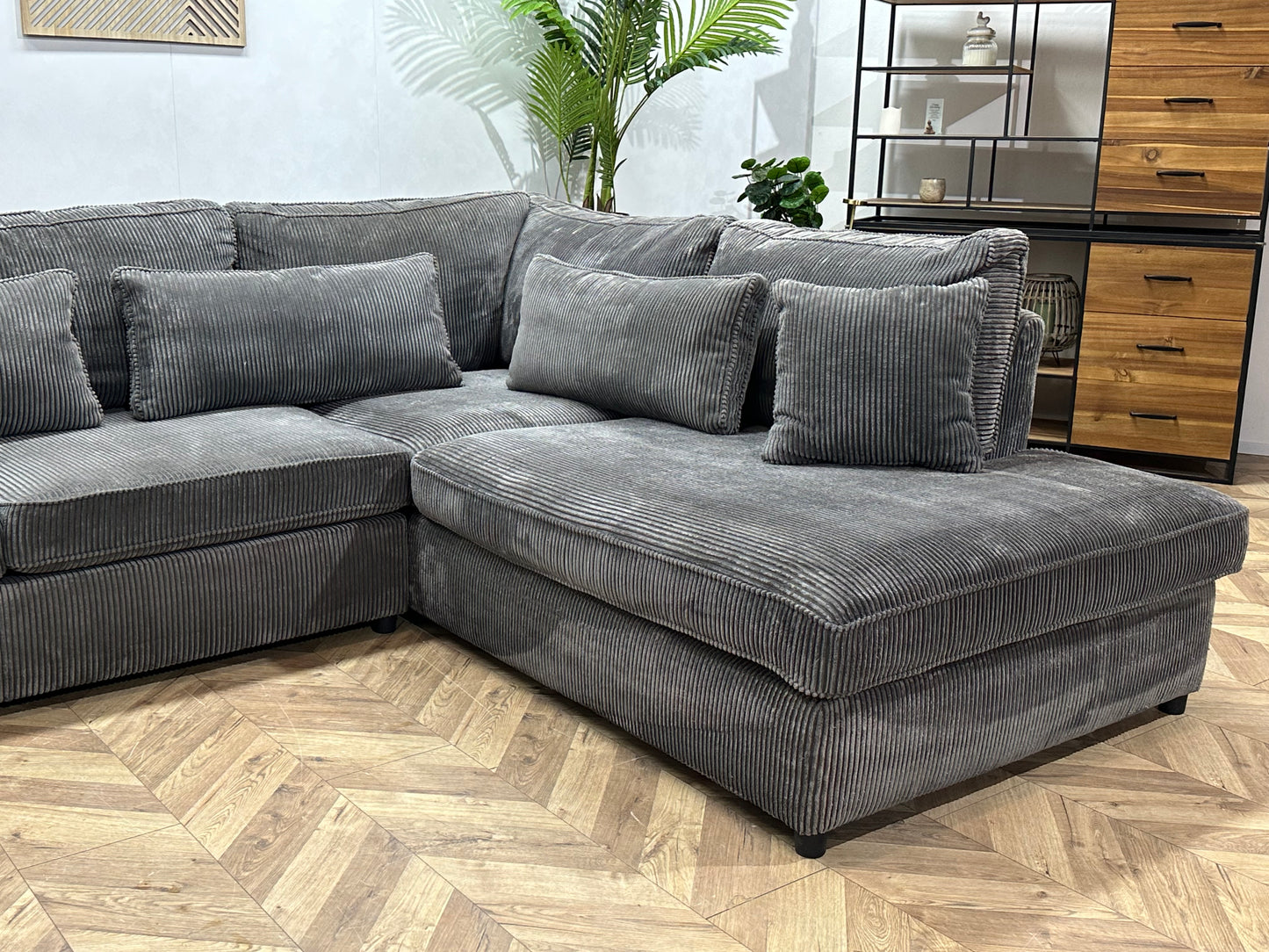Antraciet Ribstof Hoekbank ~ Losse Kussens Met Afneembare Hoezen ~ Slaapfunctie