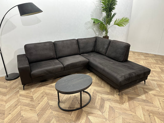 Antraciet Suède Stoffen Hoekbank ~ Losse Rugkussens Met Afneembare Hoezen