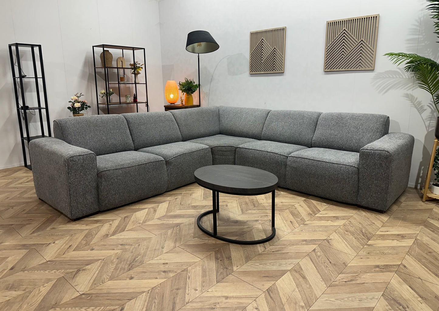 Grijze Hoekbank ~ Vaste Kussens