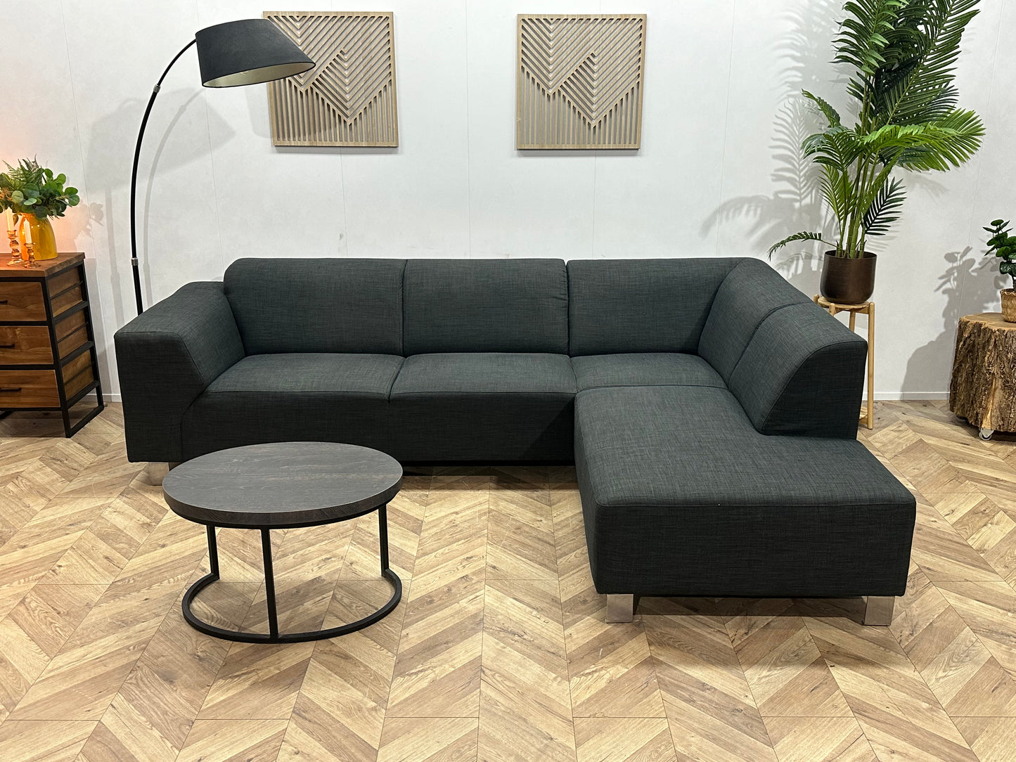 Antraciet Hoekbank ~ Vaste Kussens