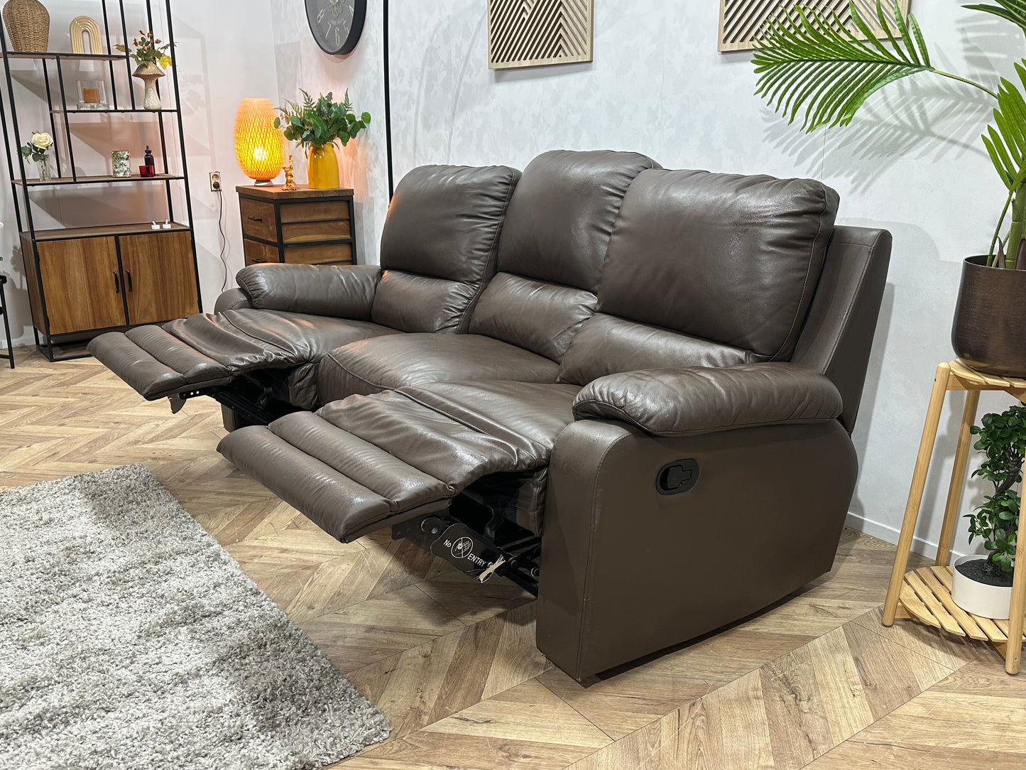 Bruine Echt Lederen 3-Zits Bank ~ Relaxfunctie