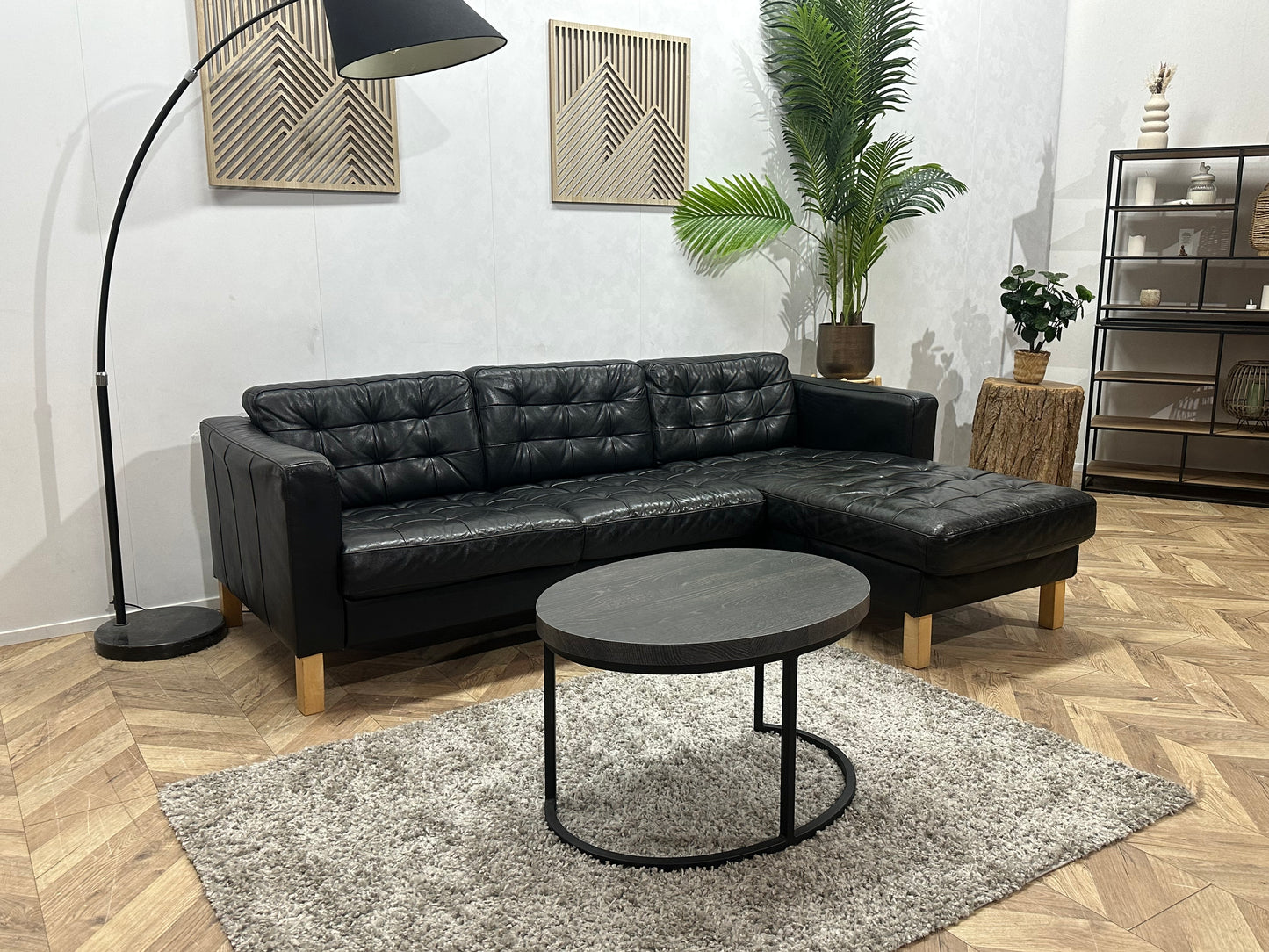 Zwarte Echt Lederen Hoekbank ~ Losse Kussens Met Afneembare Hoezen