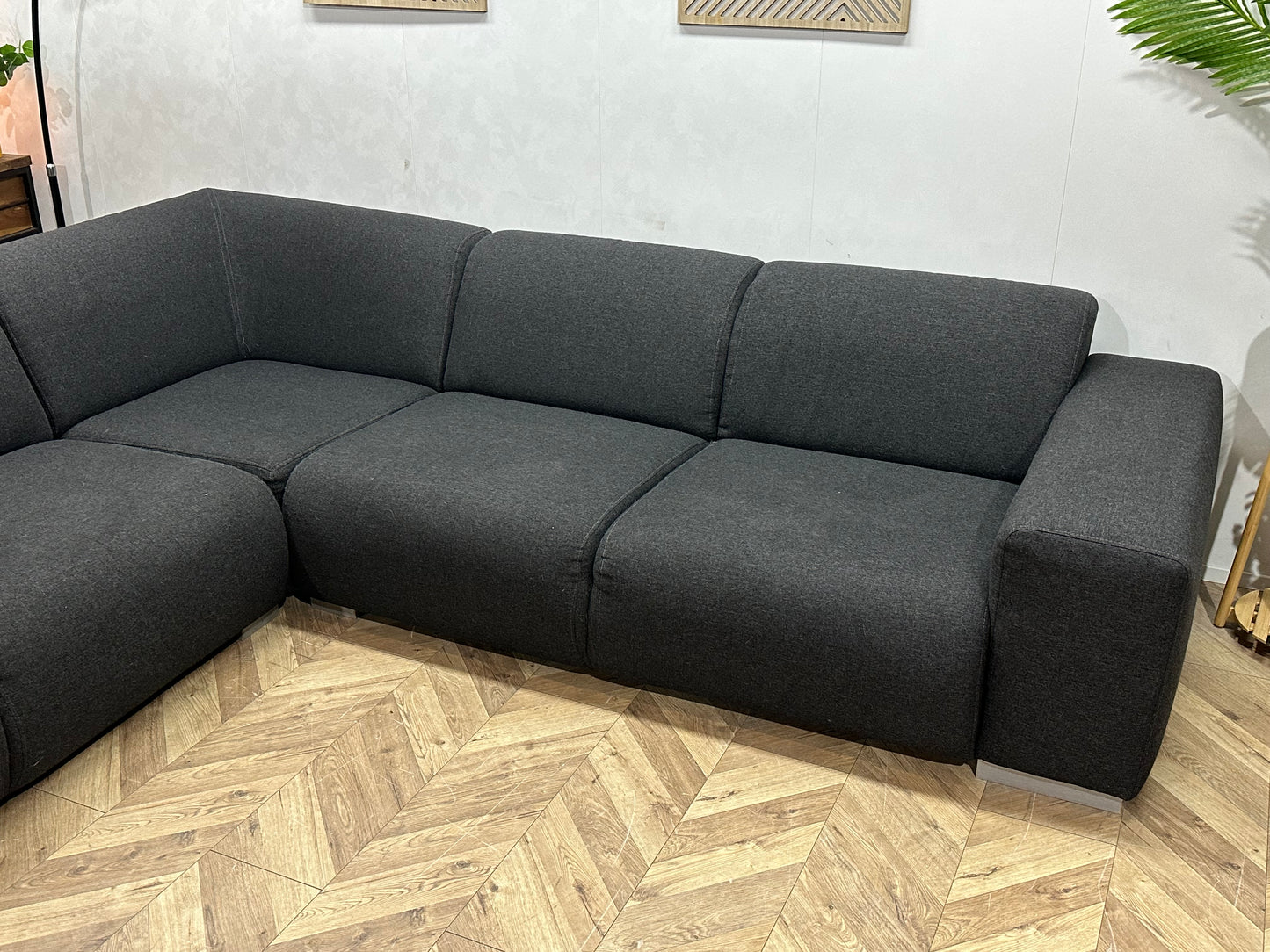 Antraciet Hoekbank ~ Vaste Kussens
