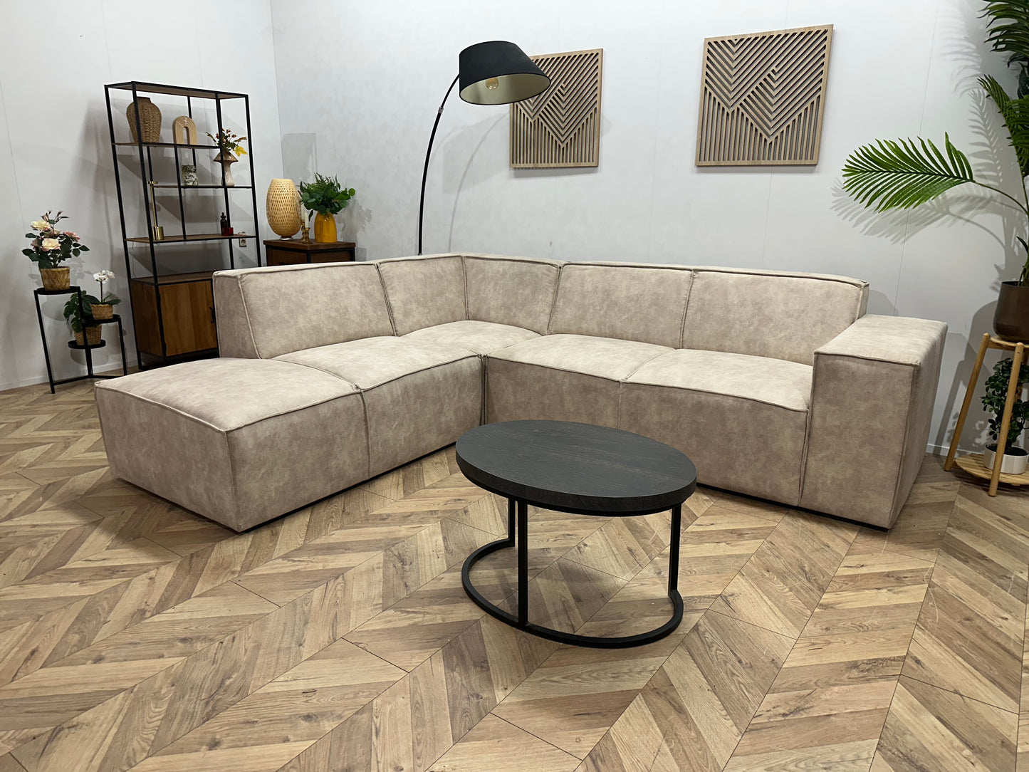 !Showroommodel! Crème Suède Stoffen Hoekbank