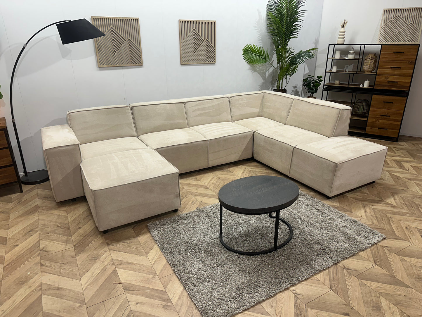 !Showroommodel! Crème Suède Stoffen U Bank