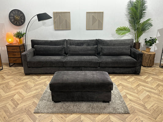 Antraciet Ruime Velvet 3-Zits Bank Inc Hocker ~ Losse Kussens Met Afneembare Hoezen