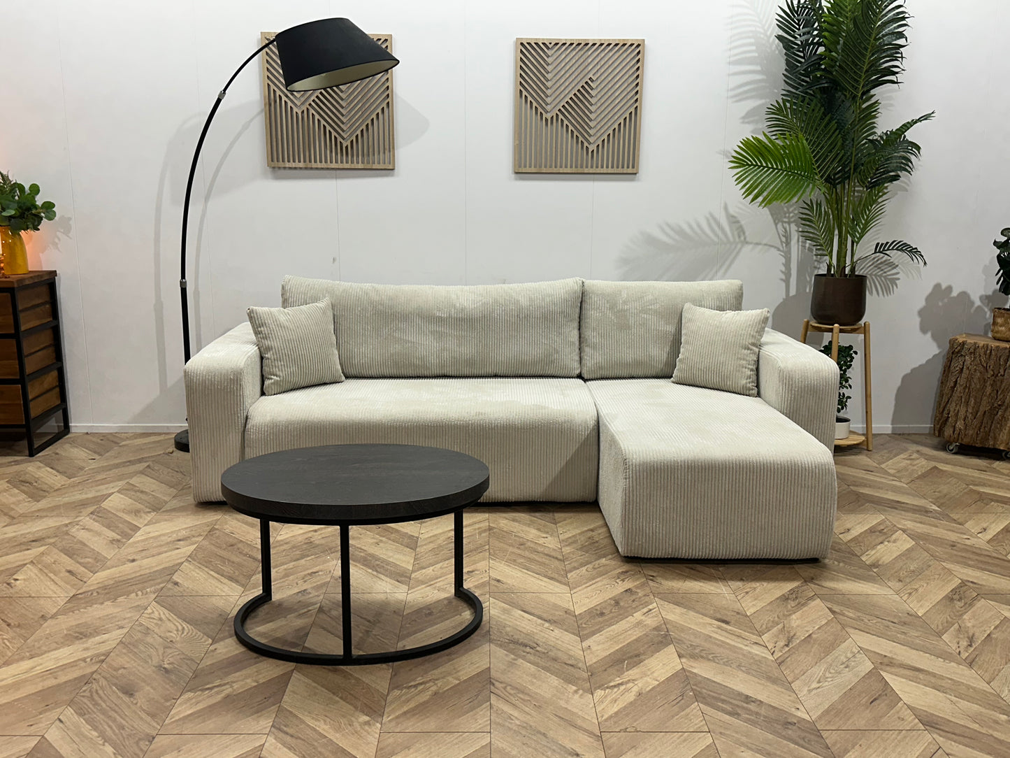 !Showroommodel! Witte Ribstof Hoekbank