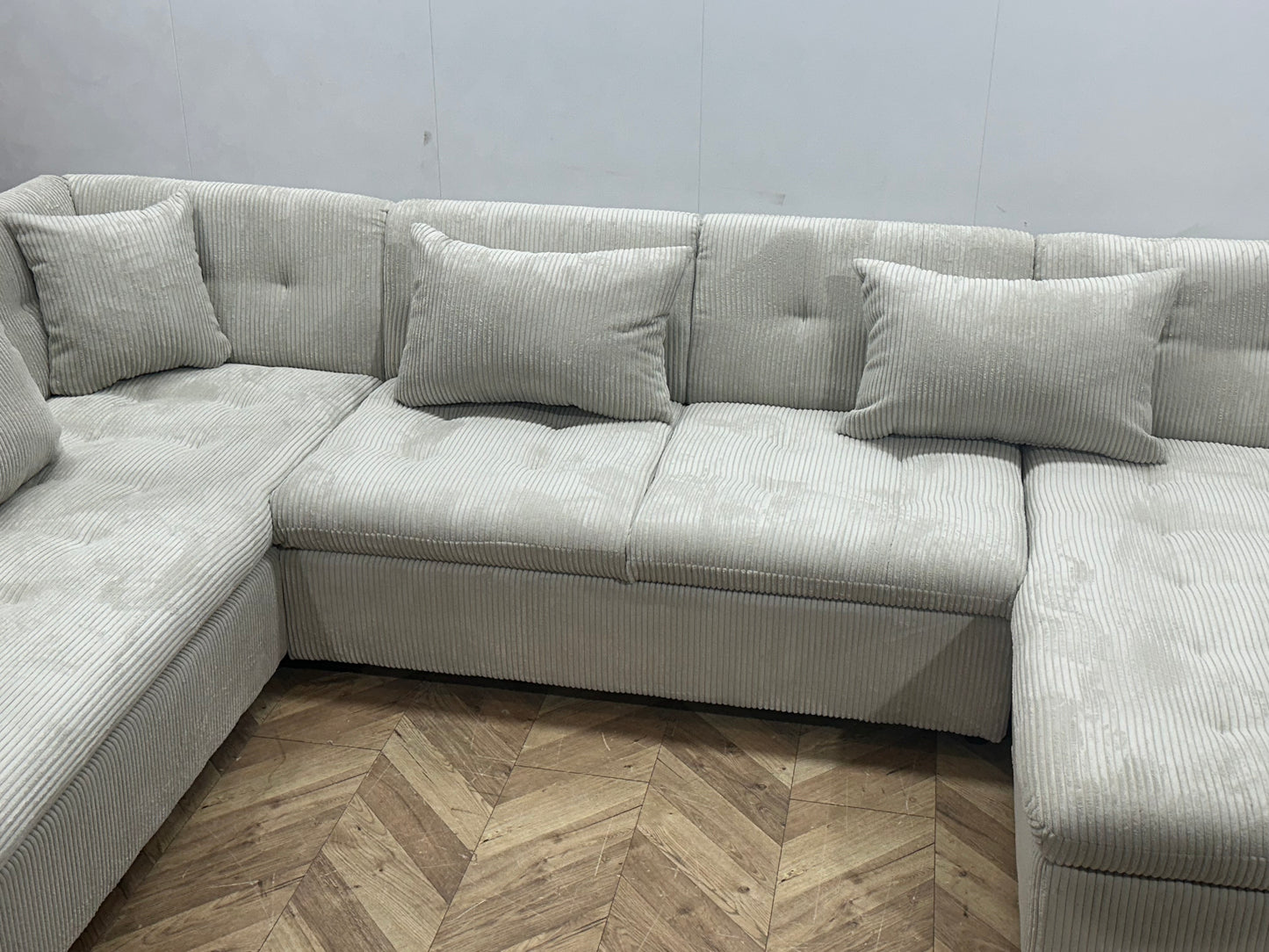 !Showroommodel! Witte Ribstof Hoekbank