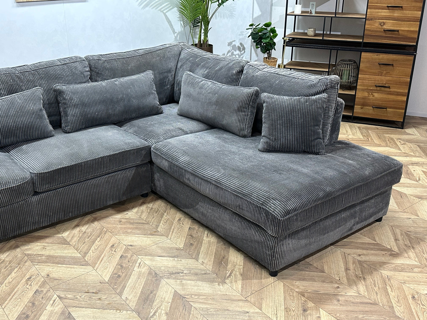 Antraciet Ribstof Hoekbank ~ Losse Kussens Met Afneembare Hoezen ~ Slaapfunctie