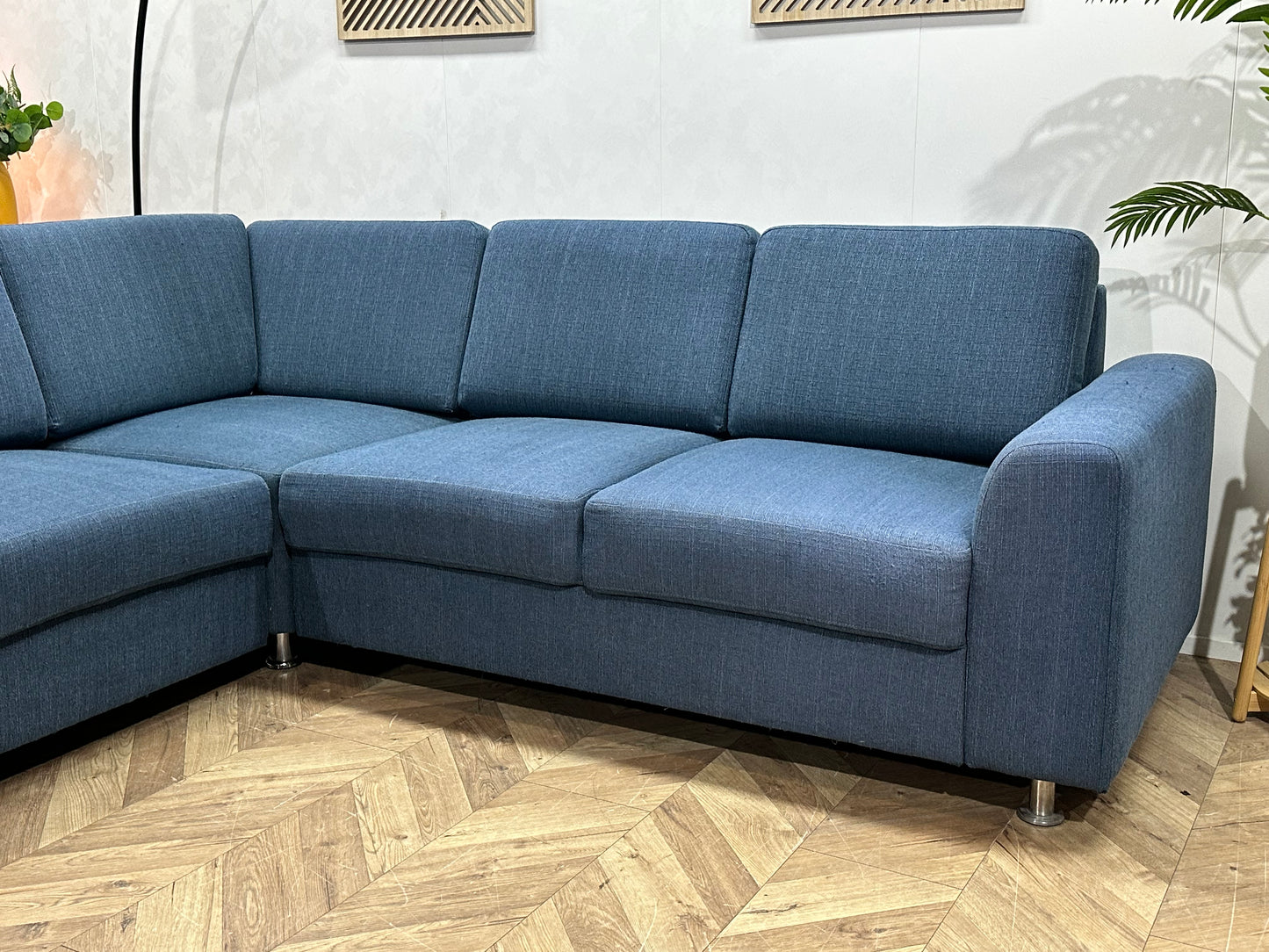 Blauwe Hoekbank Inc Hocker ~ Losse Rugkussens Met Afneembare Hoezen