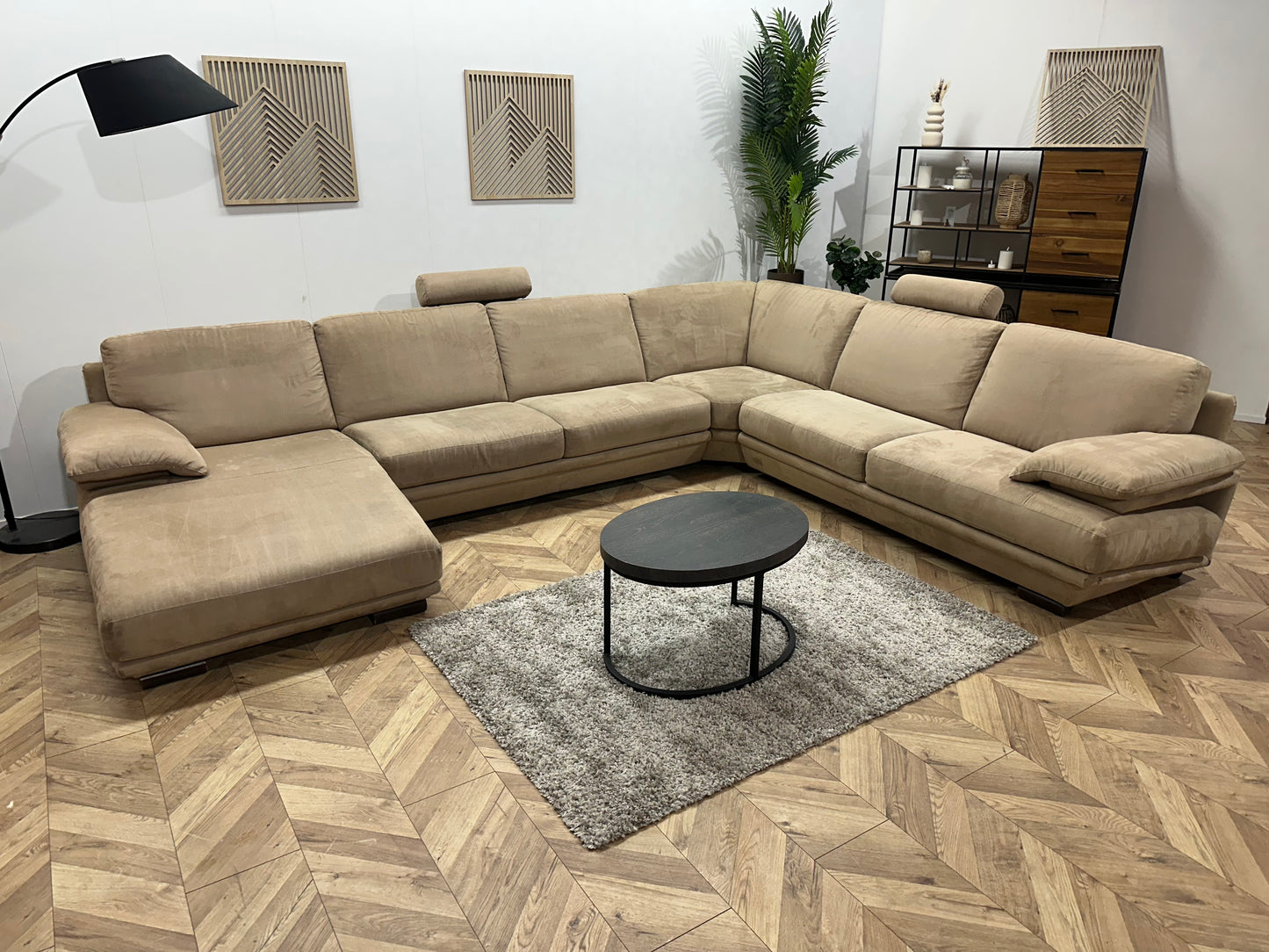 UrbanSofa Beige Velvet Design U Bank ~ Vaste Kussens