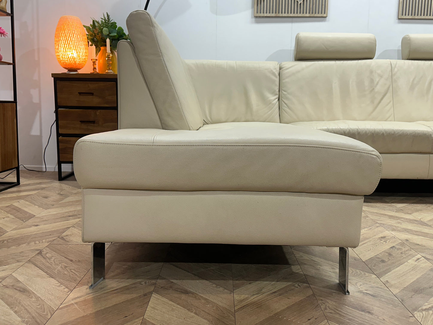 Crème Echt Lederen Ruime U Bank ~ Vaste Kussens