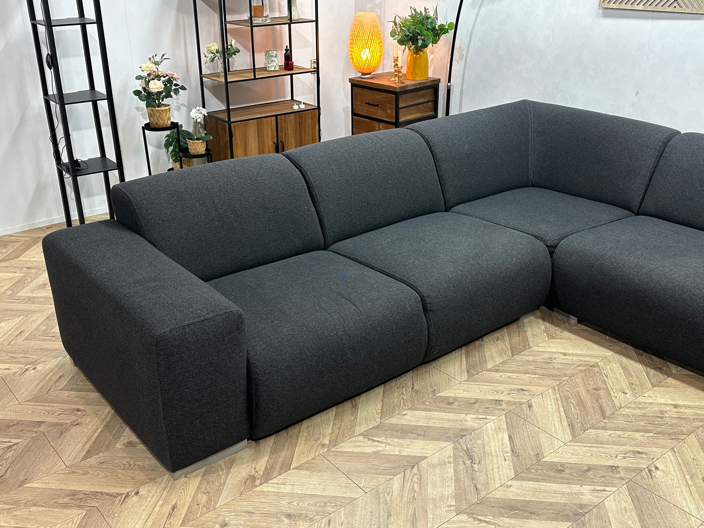 Antraciet Hoekbank ~ Vaste Kussens