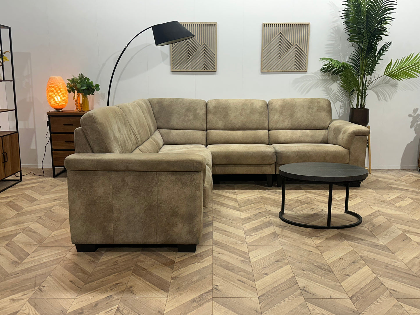 Beige Suède Stoffen Hoekbank ~ Inruilvoordeel