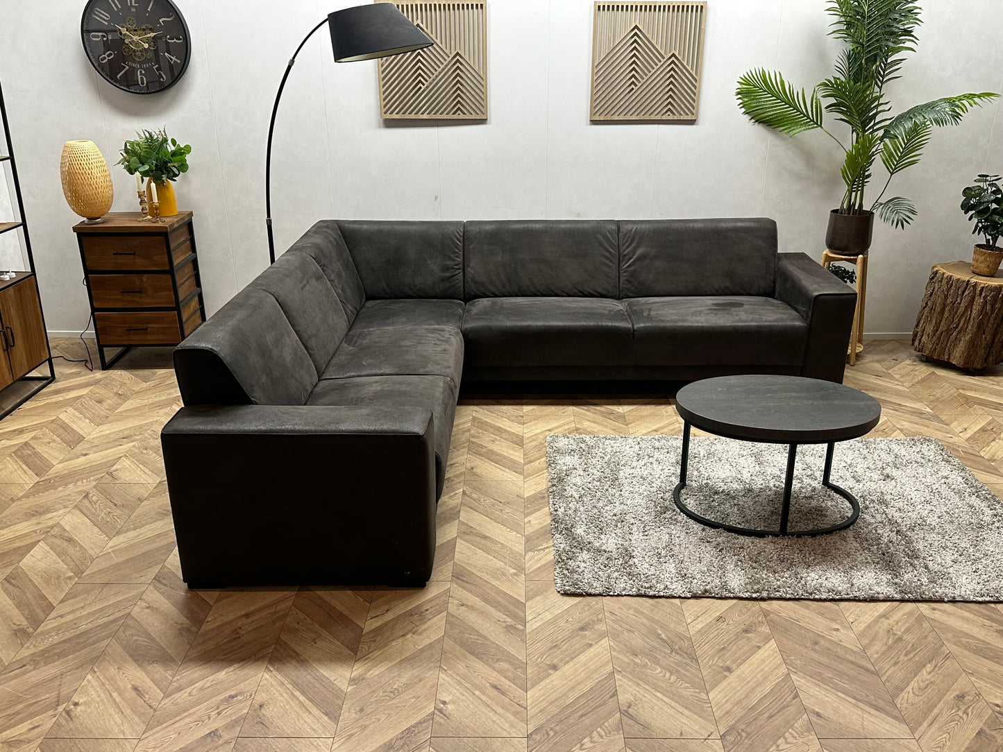 Antraciet Suède Stoffen Hoekbank ~ Vaste Kussens