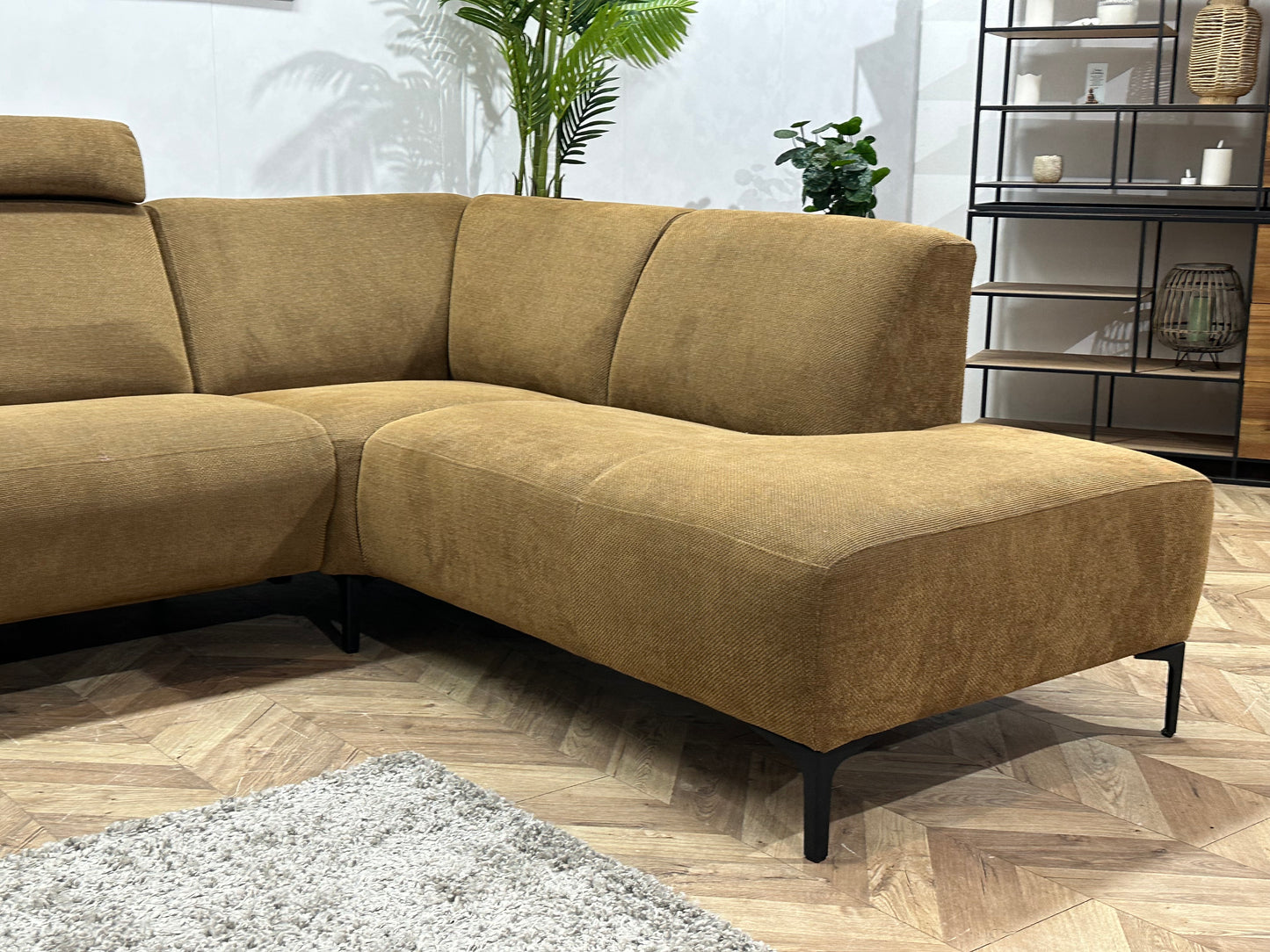 Bruine Suède Stoffen Hoekbank ~ Elektrisch Verstelbaar