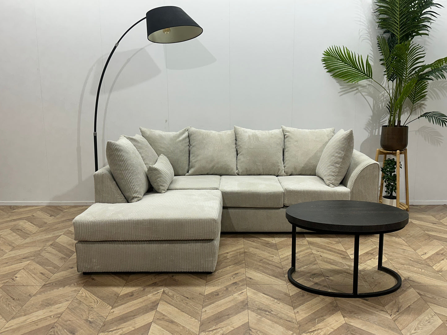 !Showroommodel! Witte/Crème Ribstof Hoekbank