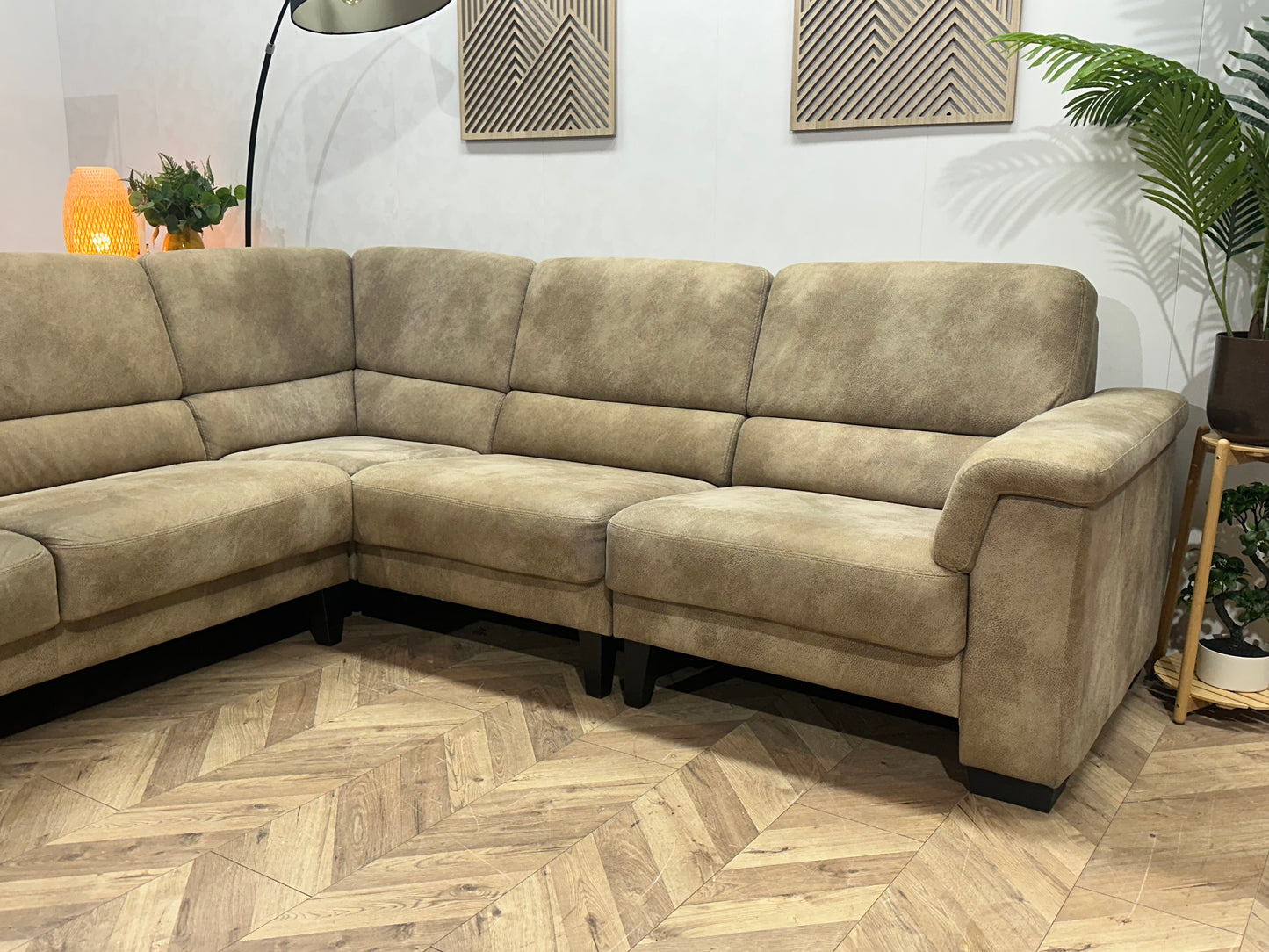 Beige Suède Stoffen Hoekbank ~ Inruilvoordeel