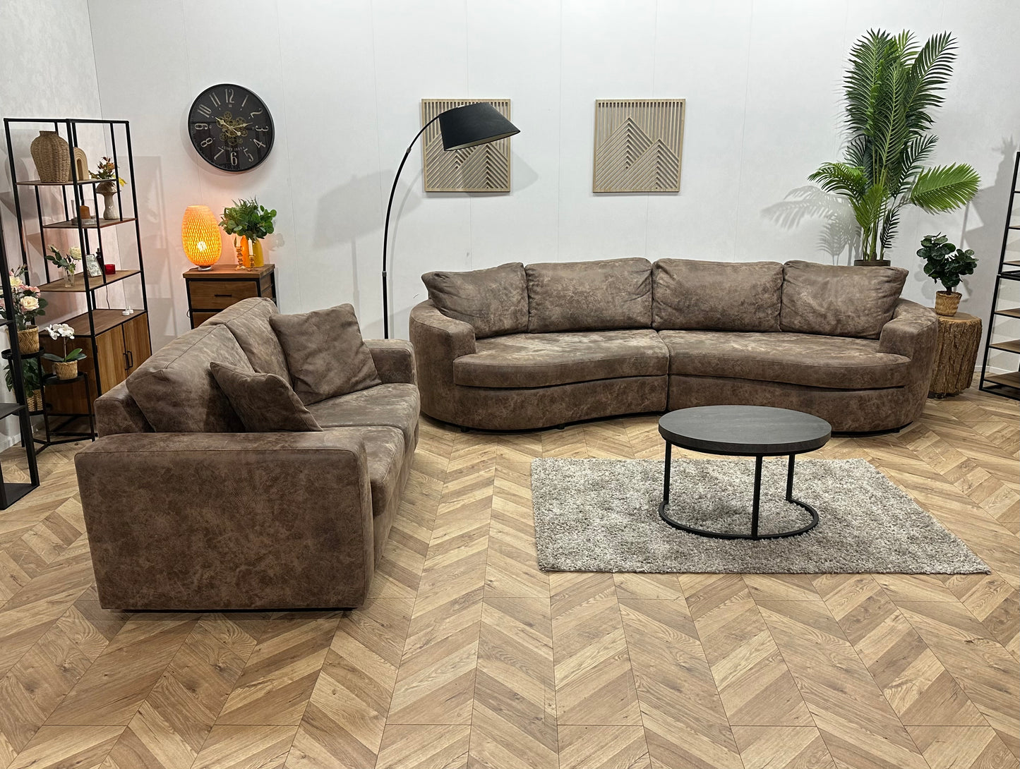 Bruine Suède Stoffen Design Banken Set ~ Losse Kussens Met Afneembare Hoezen