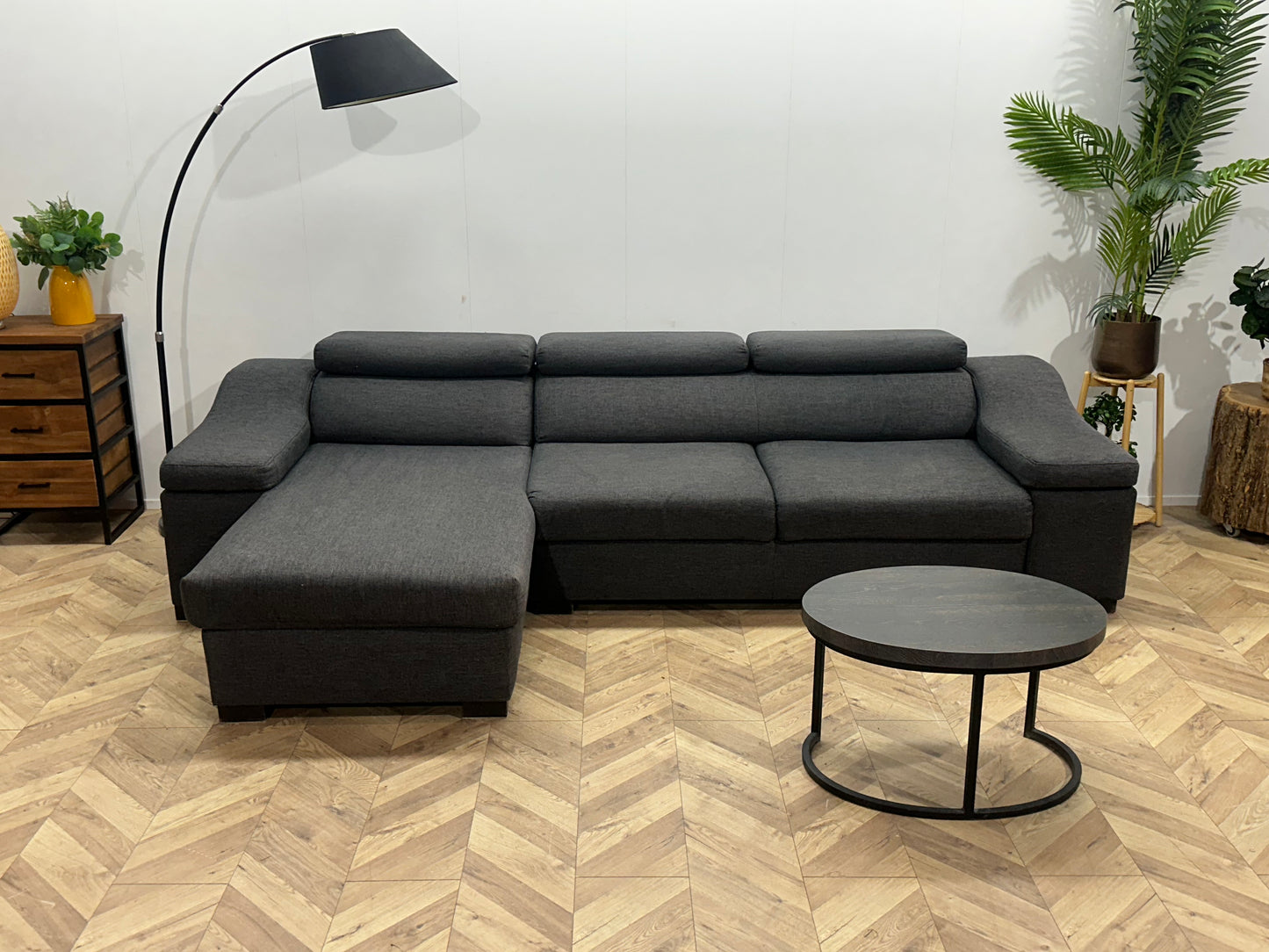 Grijze Design Hoekbank ~ Verstelbare Hoofdsteunen