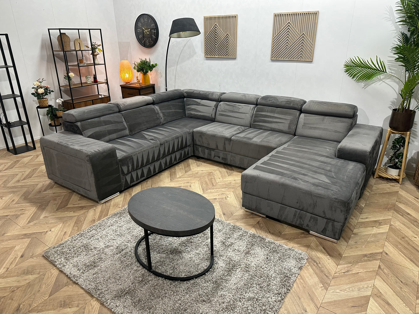 Grijze Velvet U Bank ~ Verstelbare Hoofdsteunen