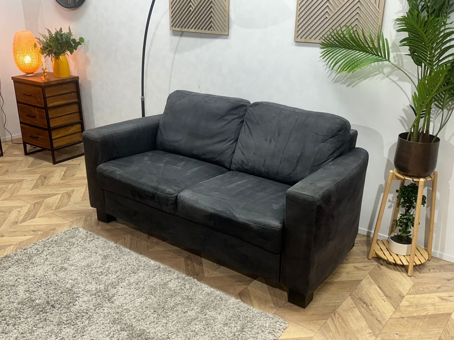 Antraciet Suède Stoffen 2.5-Zits Bank ~ Vaste Kussens
