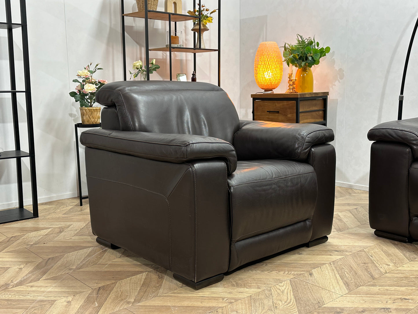 Bruine Echt Lederen 2.5-Zits Bank Inc Fauteuil ~ Verstelbare Hoofdsteunen