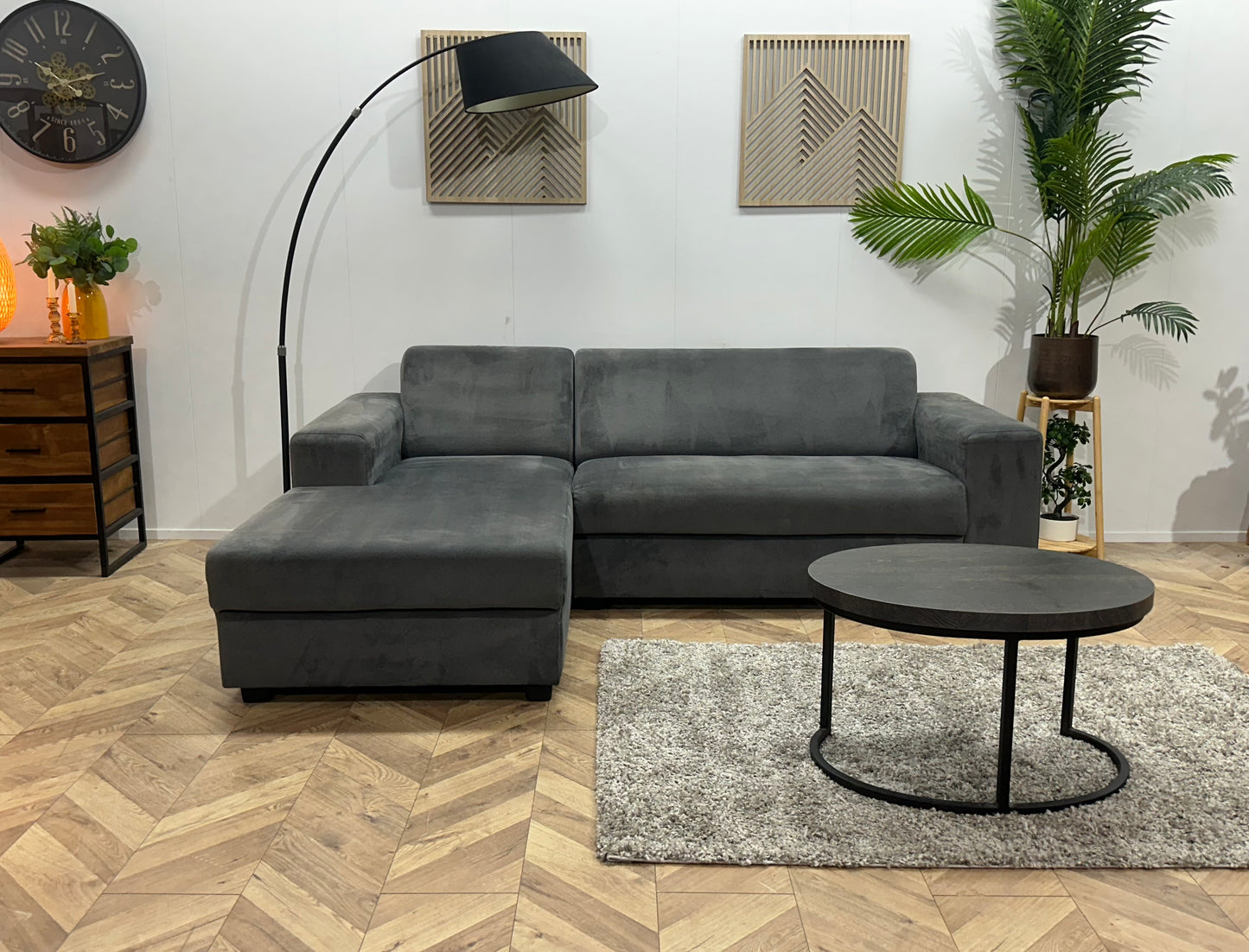 Antraciet Velvet Hoekbank ~ Vaste Kussens