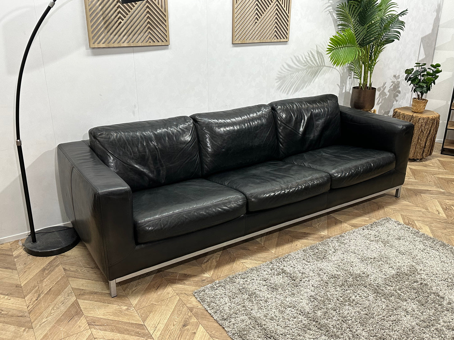 Machalke Zwarte Echt Lederen 3-Zits Bank ~ Nieuwstaat