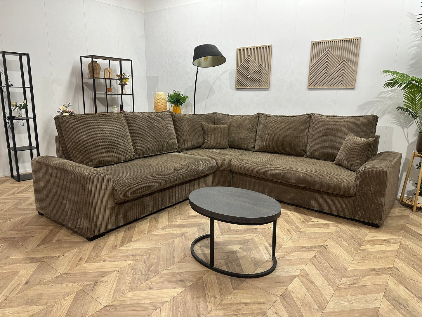 Bruine Ribstof Hoekbank ~ Losse Kussens Met Afneembare Hoezen