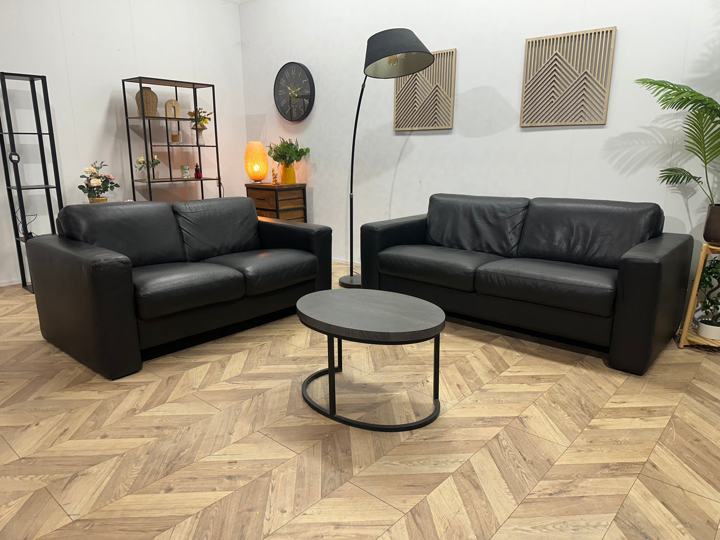 Zwart Echt Lederen Banken Set ~ Vaste Kussens