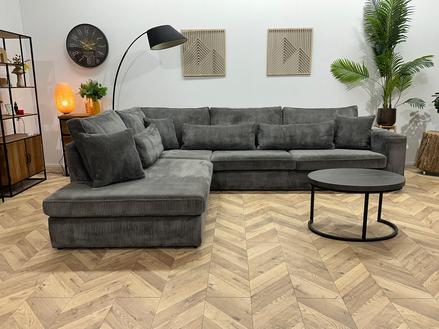 Antraciet Ribstof Hoekbank ~ Nieuwstaat